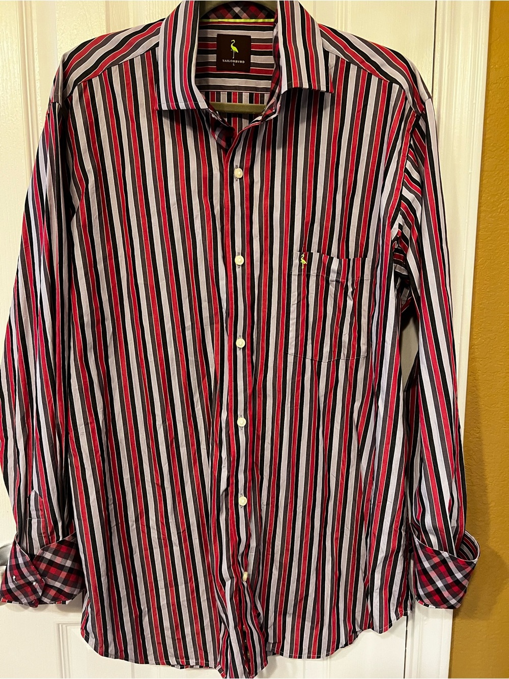 Tailorbyrd Men’s Long Sleeve Striped Flip Cuff Button-Down Shirt – Size L